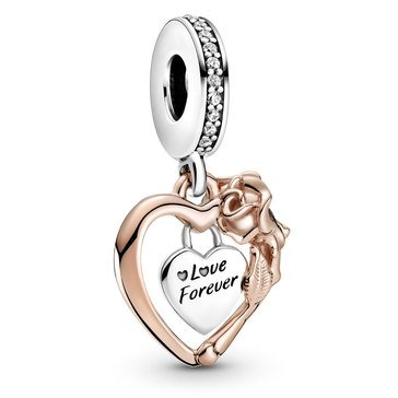 Pandora Heart and Rose Flower Charm