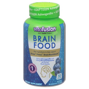 Vitafusion Brain Food for Stress, Focus & Brain Nourishment Gummies,  50-count
