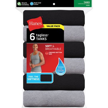 Hanes Men's Moisture-Wicking Cotton Tanks, 6-Pack