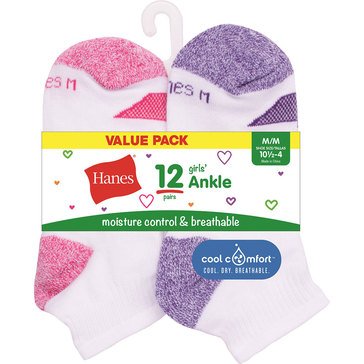 Hanes Girls Cool Comfort 12-Pack Ankle Socks