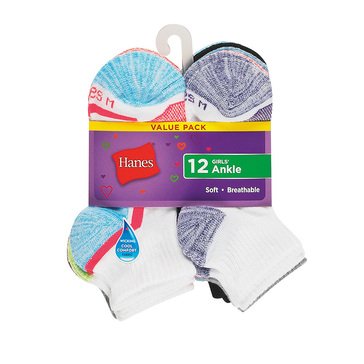 Hanes Girls Cool Comfort 12-Pack Ankle Socks