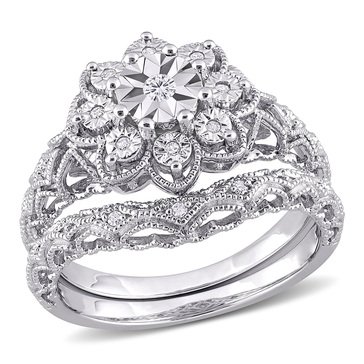 Sofia B. Sterling Silver 1/10 cttw Diamond Filigree Bridal Set