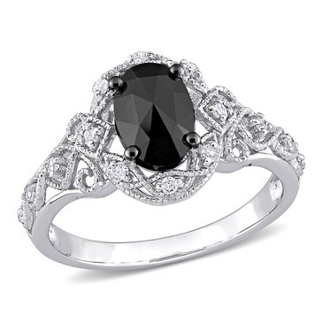 Sofia B. Oval-Cut Black and White 1 cttw Diamond Filigree Engagement Ring