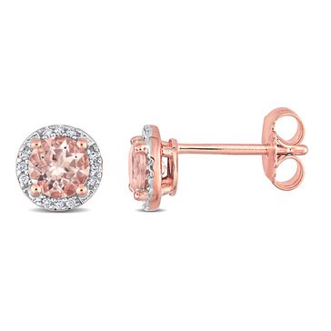 Sofia B. Sterling Silver 1 cttw Morganite and Diamond-Accent Halo Stud Earrings