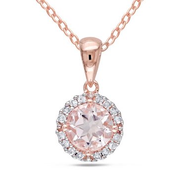 Sofia B. Sterling Silver 4/5 cttw Morganite and 1/10 cttw Diamond Halo Pendant