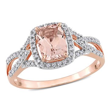 Sofia B. 1 1/3 cttw Cushion-Cut Morganite and 1/6 cttw Diamond Crossover Ring