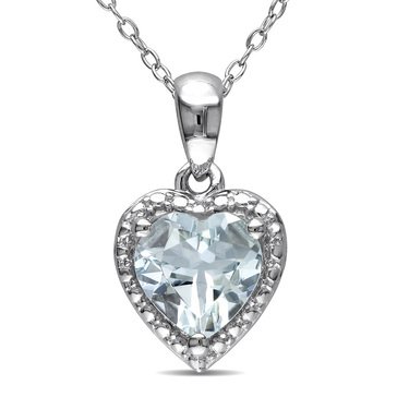 Sofia B. Sterling Silver 1 1/2 cttw Heart-Cut Aquamarine Halo Pendant