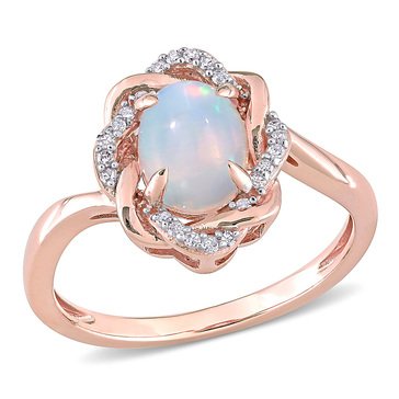 Sofia B. 10K Rose Gold 3/4 cttw Blue Ethiopian Opal and 1/10 cttw Diamond Twisted Halo Ring