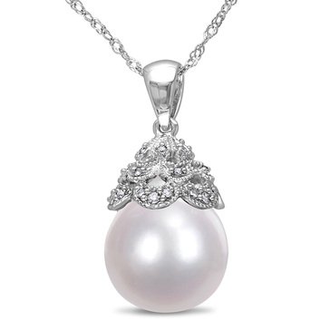 Sofia B. 14K White Gold South Sea Cultured Pearl and Diamond-Accent Filigree Pendant