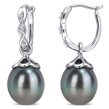 Sofia B. 10K White Gold Black Tahitian Pearl and Diamond-Accent Infinity Drop Earrings