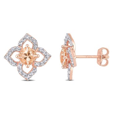 Sofia B. Rose Plated Sterling Silver 1 3/5 cttw Cushion-Cut Morganite and White Topaz Floral Stud Earrings