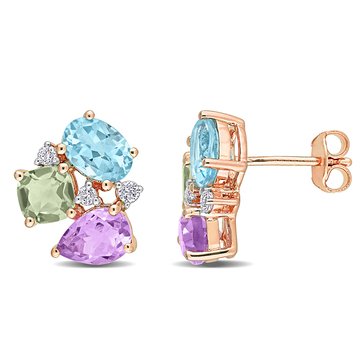 Sofia B. Rose Plated Sterling Silver 4 5/8 cttw Sky Blue/White Topaz, Rose de France & Green Quartz Earrings