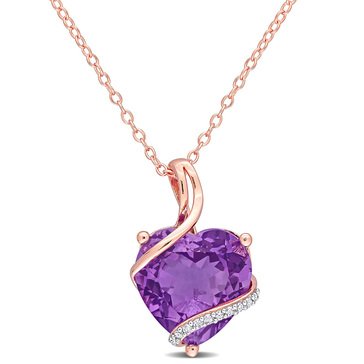 Sofia B. Rose Plated Sterling Silver 6 1/2 cttw Heart-Cut Amethyst and Diamond-Accent Pendant