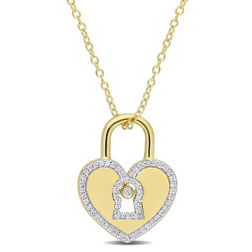 Sofia B. Yellow Plated Sterling Silver 1/5 cttw Diamond Heart Lock Pendant