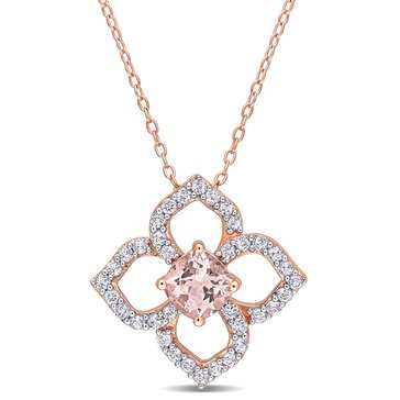 Sofia B. Rose Plated Sterling Silver 2 cttw Cushion-Cut Morganite and White Topaz Floral Pendant