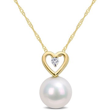 Sofia B. 10K Yellow Gold Freshwater Cultured Pearl and Diamond Accent Heart Pendant