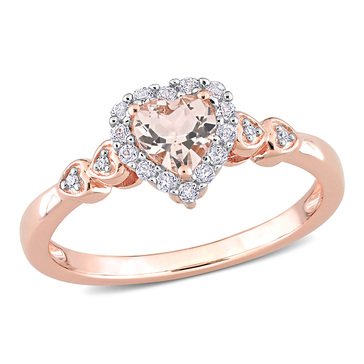 Sofia B. Rose Plated Sterling Silver 5/8 cttw Heart-Cut Morganite, White Topaz and Diamond-Accent Ring
