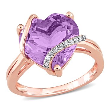Sofia B. Rose Plated Sterling Silver 6 1/2 cttw Heart-Cut Amethyst and Diamond-Accent Ring