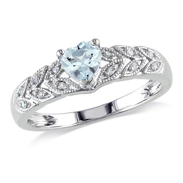 Sofia B. Sterling Silver 1/3 cttw Heart-Cut Aquamarine and Diamond-Accent Ring