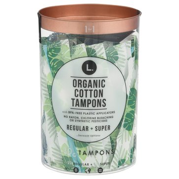 L. Organic Cotton Compact Tampons Regular/Super Duo Pack Plastic Applicator