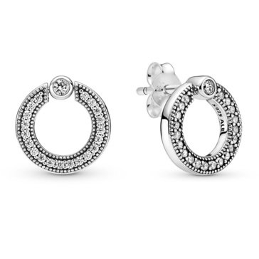 Pandora Pave and Logo Circle Reversible Stud Earrings