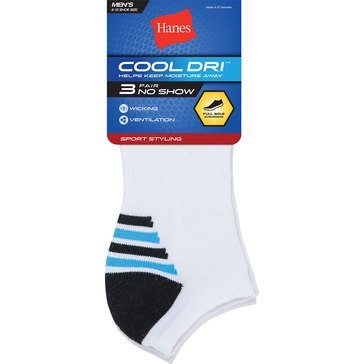 Hanes Men's Cool Dri 3-Pack No Show Socks