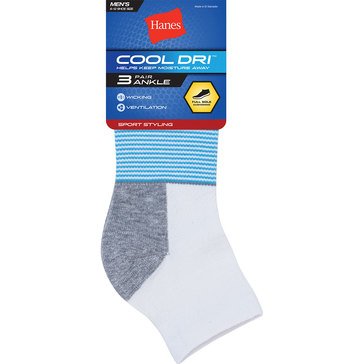 Hanes Men's Cool Dri 3-Pack Ankle Socks