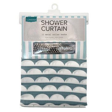 Sam Hedaya 13-Piece Scalloped Dreams Shower Curtain with Roller Hooks