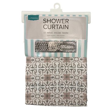 Sam Hedaya 13-Piece Floral Infinity Shower Curtain with Roller Hooks