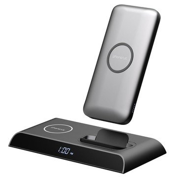 Phonesuit Energy Core Wireless Charge Station Clock Dual Wireless Pads 10,000mAh Wireless Batte