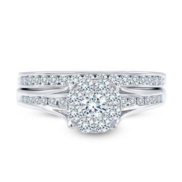 14K White Gold 0.84 cttw Diamond Engagement Bridal Set