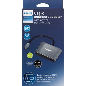 Philips Elite USB-C Multiport Adapter 1 HDMI Port 1 USB-A 1 USB-C 60W Power Delivery (DLK9220C27)
