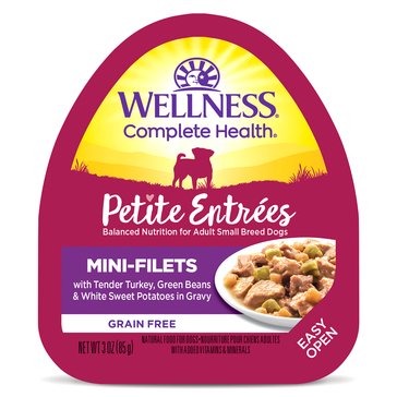 Wellness Petite Mini-Filets Turkey, Green Beans White Sweet Potatoes in Gravy Dog Food, 3 oz