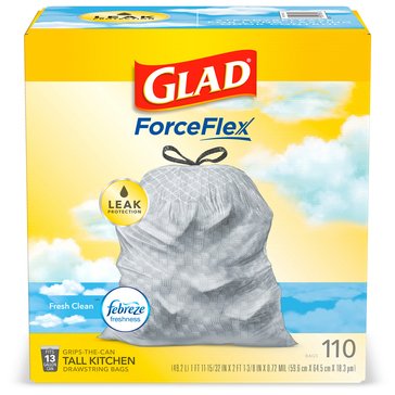 Glad ForceFlex Tall Kitchen Drawstring Trash Bags, Fresh Clean