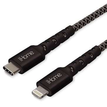 iHome 10ft Durastrain Lightning to USB-C Nylon Charge Sync Cable with Cable Wrap