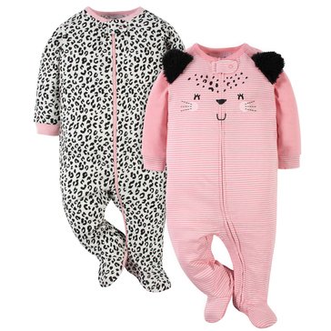 Gerber Baby Girls' Leopard Zip-Front 2-Pack Sleep N Play