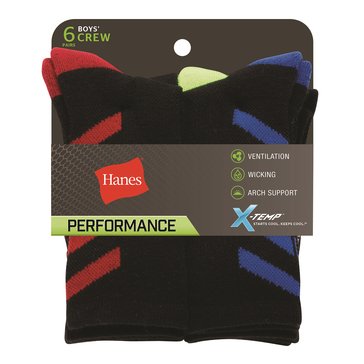 Hanes Boys' X-Temp Striped Crew Socks