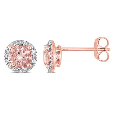 Sofia B. 10K Rose Gold Morganite and Diamond Halo Stud Earrings