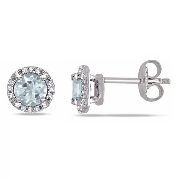 Sofia B. Sterling Silver Aquamarine and Diamond Halo Stud Earrings