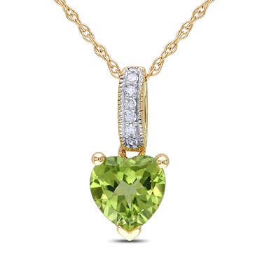 Sofia B. 10K Yellow Gold Heart Shaped Peridot with Diamonds Pendant