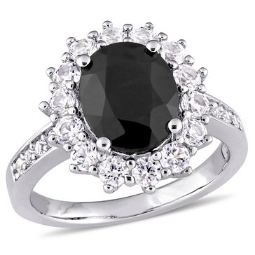 Sofia B. Sterling Silver Black Sapphire and Created White Sapphire Ring
