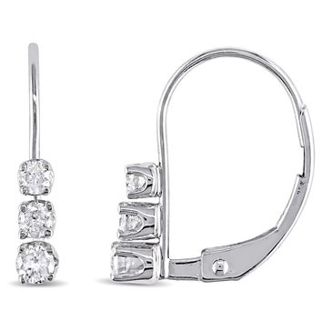Sofia B. 14K White Gold 1/4 cttw 3-Stone Diamond Leverback Earrings