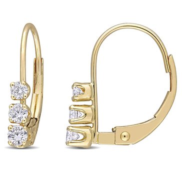 Sofia B. 14K Yellow Gold 1/4 cttw 3-Stone Diamond Leverback Earrings