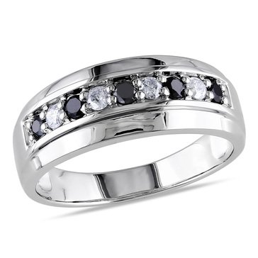 Sofia B. Men's 10K White Gold 1/2 cttw Black and White Diamond Wedding Band