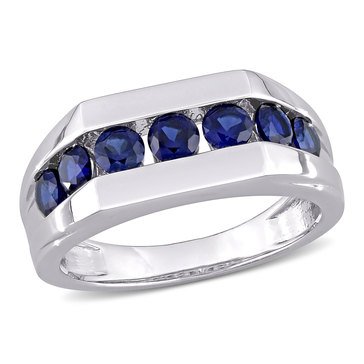 Sofia B. Men's Sterling Silver 1 1/4 cttw Created Blue Sapphire Channel Ring Set