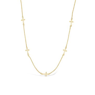 Cross Station Necklace, 14K Yellow Gold