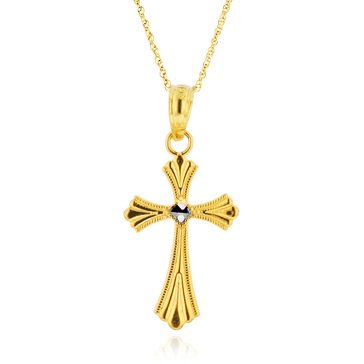 10K Two-Tone Gold Cross Pendant Necklace