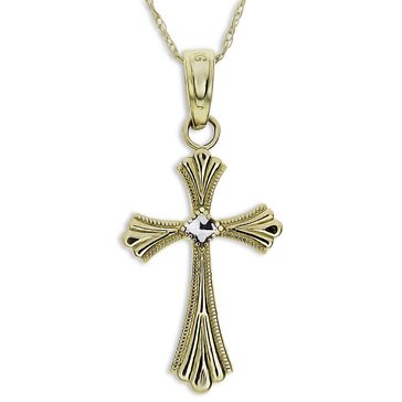 10K Two-Tone Gold Cross Pendant Necklace