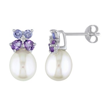 Sofia B. Freshwater Cultured White Pearl, Diamond, Tanzanite & Amethyst Stud Earrings