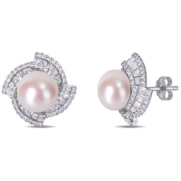 Sofia B. Cultured Freshwater Pearl and 2 1/8 cttw Cubic Zirconia Geometric Stud Earrings